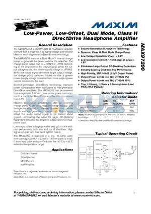 MAX97200BEWC+ datasheet - Low-Power, Low-Offset, Dual Mode, Class H DirectDrive Headphone Amplifier