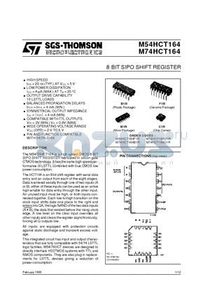 M54HCT164F1R datasheet - 8 BIT SIPO SHIFT REGISTER