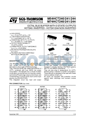 M54HCT244 datasheet - OCTAL BUS BUFFER WITH 3 STATE OUTPUTS HCT240: INVERTED - HCT241/244 NON INVERTED