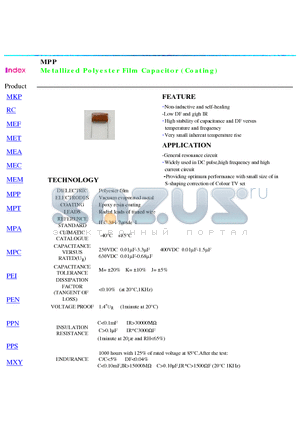 MPP datasheet - Metallized Polyester Film Capacitor (Coating)