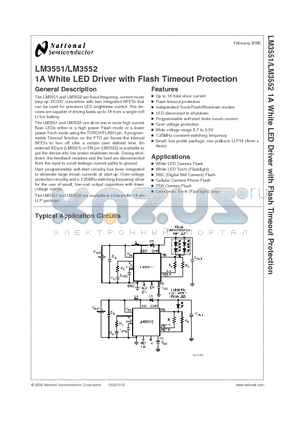 LM3551 datasheet - 1A White LED Driver with Flash Timeout Protection