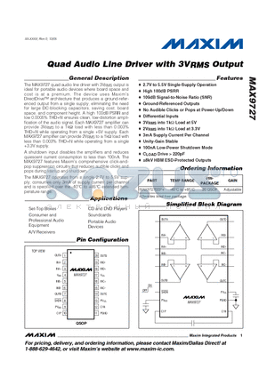 MAX9727 datasheet - Quad Audio Line Driver with 3VRMS Output
