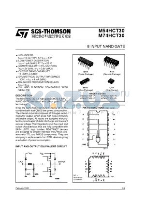 M54HCT30F1R datasheet - 8 INPUT NAND GATE