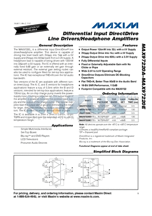 MAX97220AETE+ datasheet - Differential Input DirectDrive Line Drivers/Headphone Amplifiers