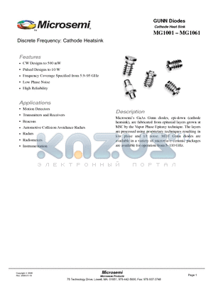 MG1005-11 datasheet - GUNN Diodes Cathode Heat Sink