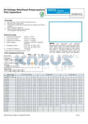 MPPS103K1K2 datasheet - Hi-Voltage Metallized Polypropylene Film Capacitors