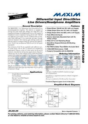 MAX97220A_1110 datasheet - Differential Input DirectDrive Line Drivers/Headphone Amplifiers