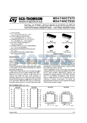 M54HCT373 datasheet - OCTAL D-TYPE LATCH WITH 3 STATE OUTPUT HCT373 NON INVERTING - HCT533 INVERTING