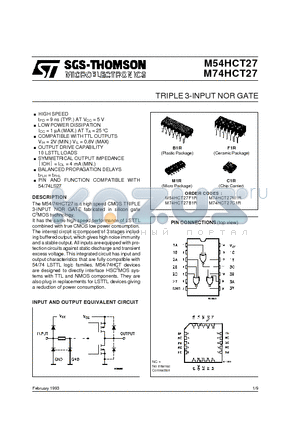 M54HCT27 datasheet - TRIPLE 3-INPUT NOR GATE