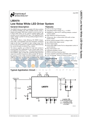 LM3570SDX datasheet - Low Noise White LED Driver System