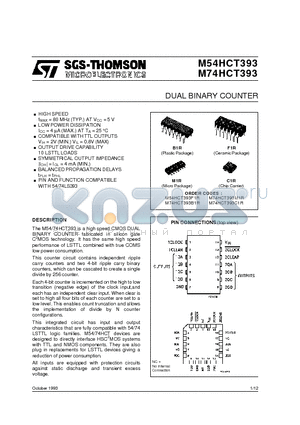 M54HCT393 datasheet - DUAL BINARY COUNTER