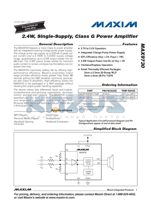 MAX9730ETI+ datasheet - 2.4W, Single-Supply, Class G Power Amplifier