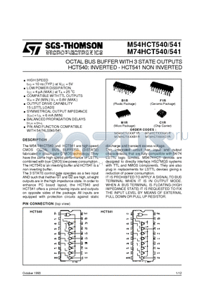 M54HCT541F1R datasheet - OCTAL BUS BUFFER WITH 3 STATE OUTPUTS HCT540: INVERTED - HCT541 NON INVERTED