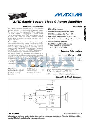 MAX9730_07 datasheet - 2.4W, Single-Supply, Class G Power Amplifier