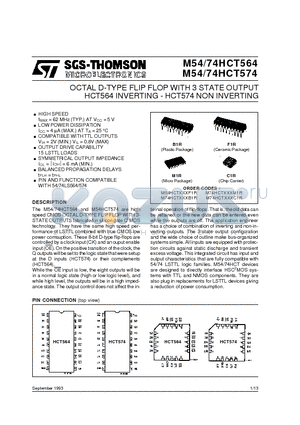 M54HCT564 datasheet - OCTAL D-TYPE FLIP FLOP WITH 3 STATE OUTPUT HCT564 INVERTING - HCT574 NON INVERTING