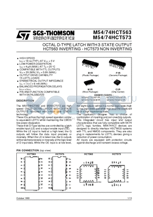 M54HCT563 datasheet - OCTAL D-TYPE LATCH WITH 3 STATE OUTPUT HCT563 INVERTING - HCT573 NON INVERTING
