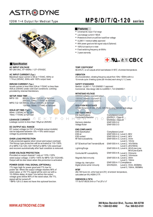 MPQ-120D datasheet - 120W 1~4 Output for Medical Type