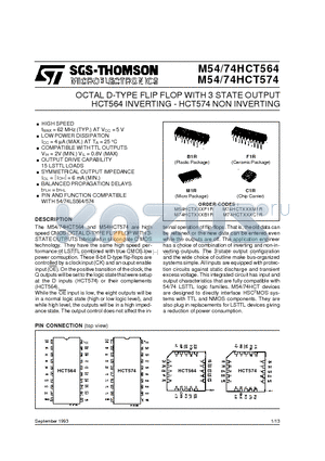 M54HCT574 datasheet - OCTAL D-TYPE FLIP FLOP WITH 3 STATE OUTPUT HCT564 INVERTING - HCT574 NON INVERTING