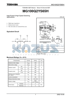 MG100Q2YS65H datasheet - TOSHIBA IGBT Module Silicon N Channel IGBT