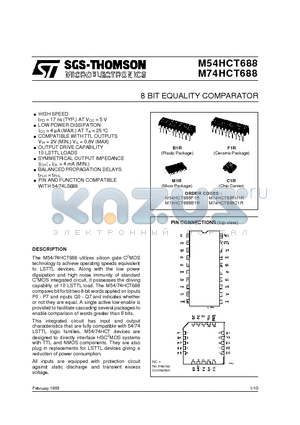 M54HCT688 datasheet - 8 BIT EQUALITY COMPARATOR