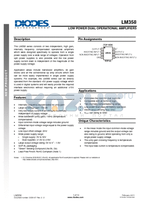 LM358 datasheet - LOW POWER DUAL OPERATIONAL AMPLIFIERS