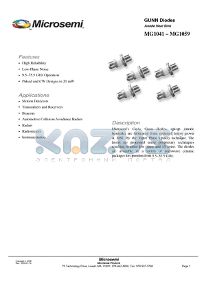 MG1042-11 datasheet - GUNN Diodes Anode Heat Sink