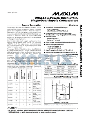 MAX974MJE datasheet - Ultra-Low-Power, Open-Drain, Single/Dual-Supply Comparators