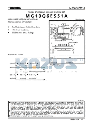 MG10Q6ES51A datasheet - N CHANNEL IGBT (HIGH PWER SWITCHING, MOTOR CONTROL APPLICATIONS)