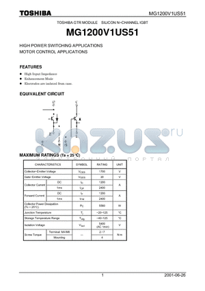 MG1200V1US51 datasheet - TOSHIBA GTR MODULE SILICON N-CHANNEL IGBT