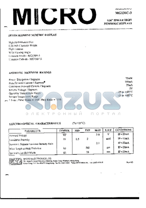 MG136C-3 datasheet - 0.36 SINGLE DIGIT NUMBERIC DISPLAYS