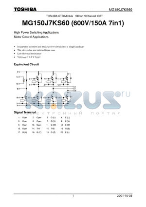 MG150J7KS60 datasheet - TOSHIBA GTR MODULE SILICON N CHANNEL IGBT