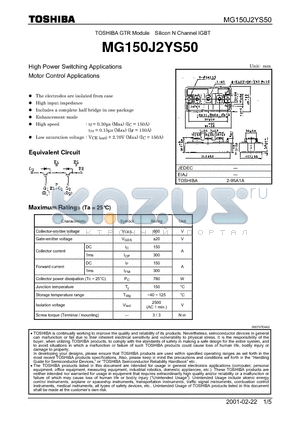 MG150J2YS50 datasheet - TOSHIBA GTR Module Silicon N Channel IGBT