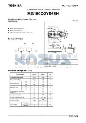 MG150Q2YS65H datasheet - High Power & High Speed Switching Applications