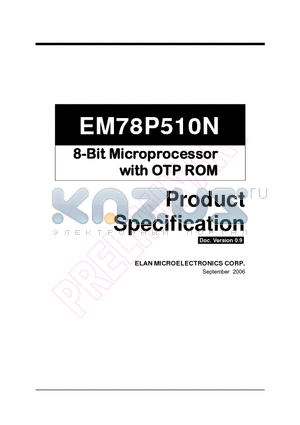 EM78P510N datasheet - 8-Bit Microprocessor with OTP ROM