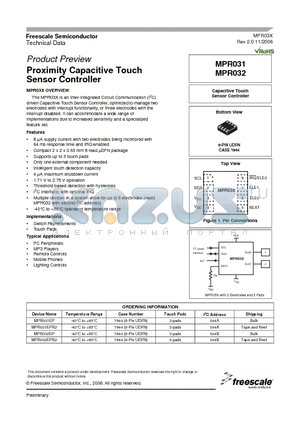 MPR031EPR2 datasheet - Proximity Capacitive Touch Sensor Controller