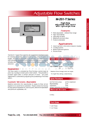 M-201-T31 datasheet - High flow,adjustable flow switch with right-angle flow