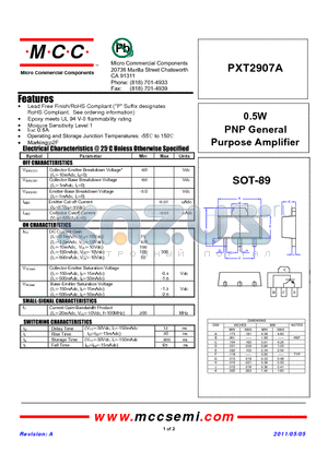 PXT2907A datasheet - 0.5W PNP General Purpose Amplifier