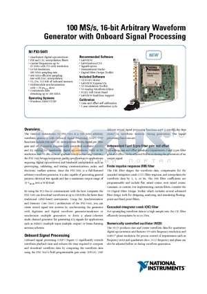 PXI-5441 datasheet - 100 MS/s, 16-bit Arbitrary Waveform Generator with Onboard Signal Processing