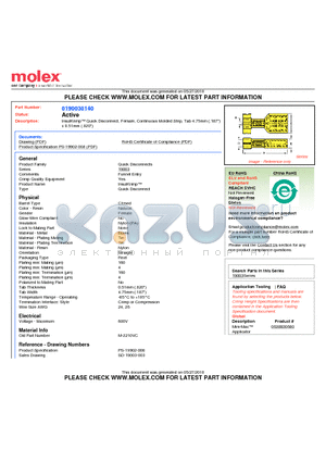 M-2210VC datasheet - InsulKrimp Quick Disconnect, Female, Continuous Molded Strip, Tab 4.75mm (.187