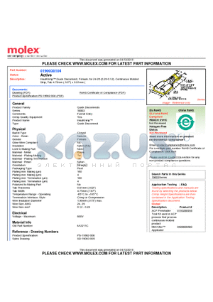 M-2211C datasheet - InsulKrimp Quick Disconnect, Female, for 24-26 (0.20-0.12), Continuous MoldedStrip, Tab 4.75mm (.187
