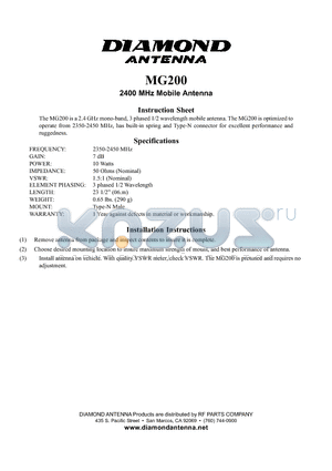 MG200_1 datasheet - 2400 MHz Mobile Antenna