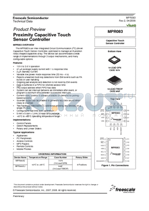MPR083 datasheet - Proximity Capacitive Touch Sensor Controller