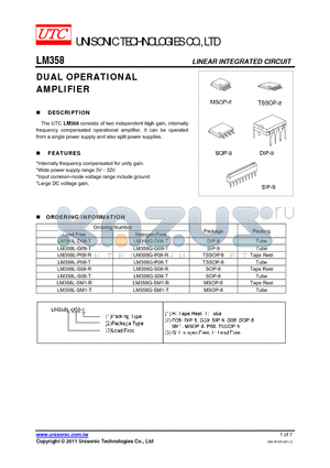 LM358G-G09-T datasheet - DUAL OPERATIONAL AMPLIFIER