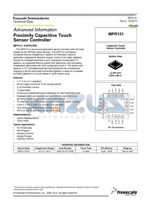 MPR121QR2 datasheet - Proximity Capactive touch Senosr controller