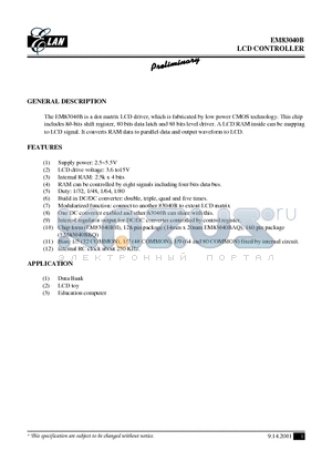 EM83040BBQ datasheet - LCD CONTROLLER