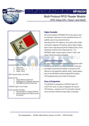MPR6000_06 datasheet - Multi-Protocol RFID Reader Module EPC Class 0/0 Class1 and Gen2