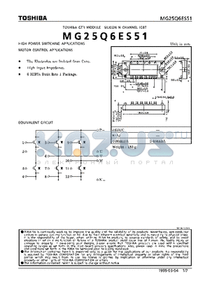 MG25Q6ES51 datasheet - N CHANNEL IGBT (HIGH POWER SWITCHING, MOTOR CONTROL APPLICATIONS)
