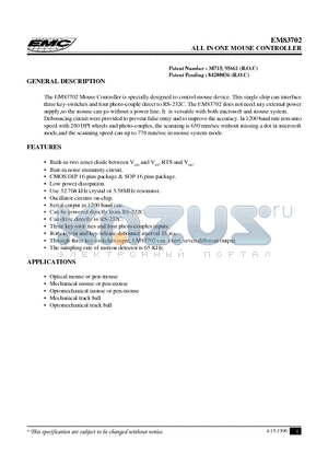 EM83702 datasheet - ALL IN ONE MOUSE CONTROLLER