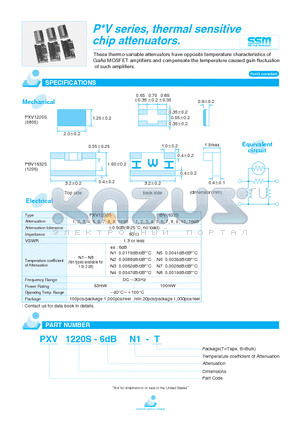 PXV1220S-5DBN7-T datasheet - P-V SERIES, THERMAL SENSITIVE CHIP ATTENUATORS