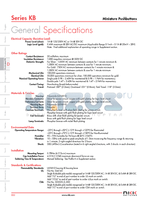 KB16SKW01B05BB datasheet - 0.4VA maximum  28V AC/DC maximum (Applicable Range 0.1mA ~ 0.1A  20mV ~ 28V)